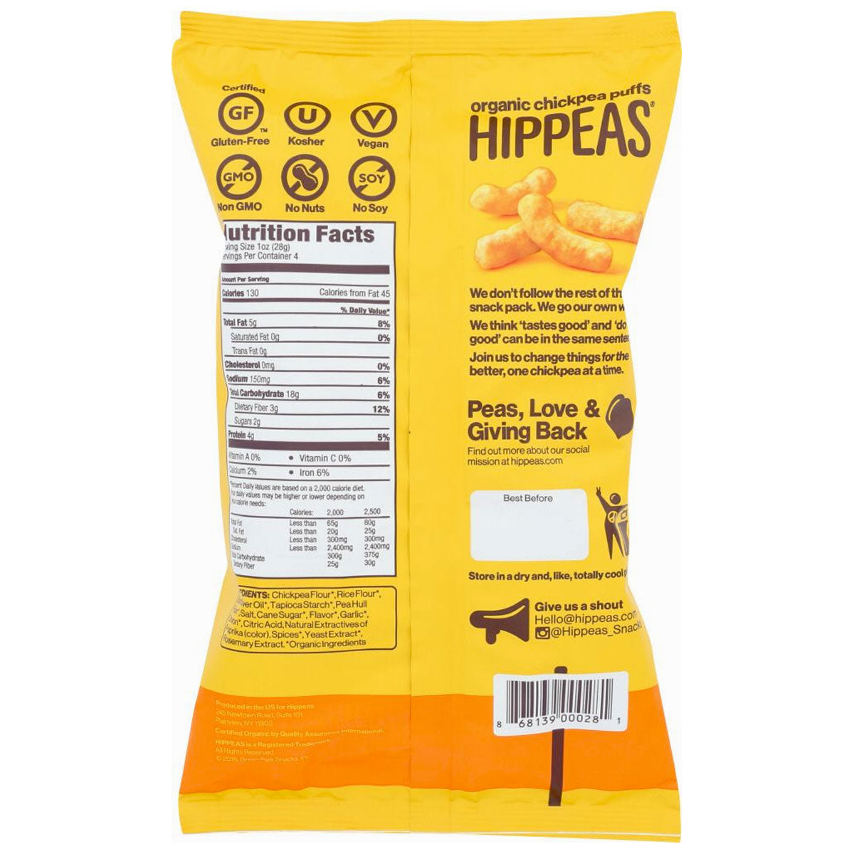 HIPPEAS Organic Chickpea Puffs Vegan White Cheddar Ounce,, 51% OFF