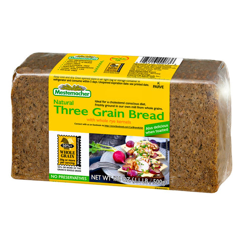 Mestemacher Natural Three Grain Bread - 1.1 lb. | Vegan Black Market