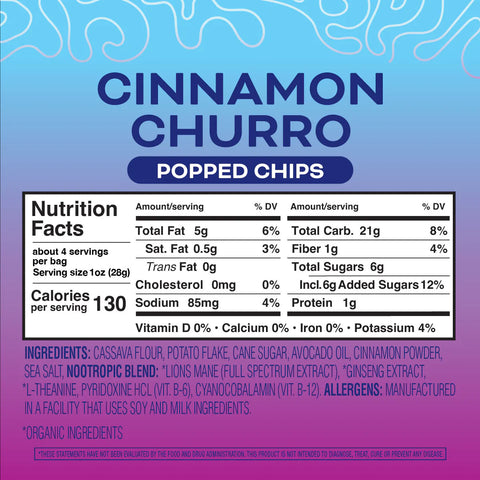 Mindright Nootropic-Infused Superfood Cinnamon Churro Poppped Chips - 4 oz.