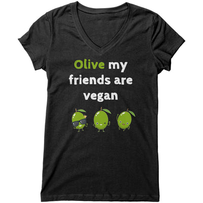 Olive My Friends Are Vegan  Womens V-Neck Shirt