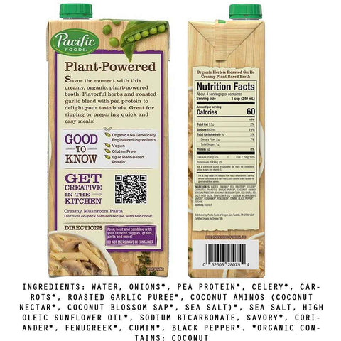 Pacific Foods Herb & Roasted Garlic Organic Creamy Plant-Based Broth - 32 oz.