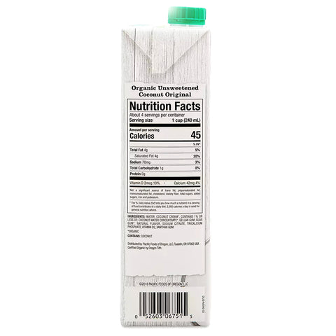 Pacific Foods Organic Coconut Milk Substitute Beverage Unsweetened- 32 fl oz.