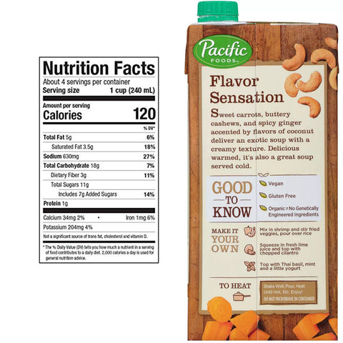 Pacific Foods Organic Creamy Cashew Carrot Ginger Soup - 32 oz.