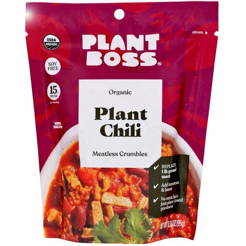 Plant Boss Organic Plant Chili Meatless Crumbles - 3.35 oz. | Pant Boss | Vegan Black Market
