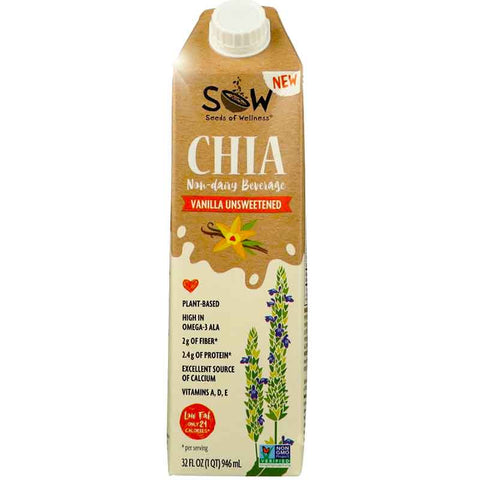 SOW Chia Non Dairy Beverage Vanilla Unsweetened - 32 oz.