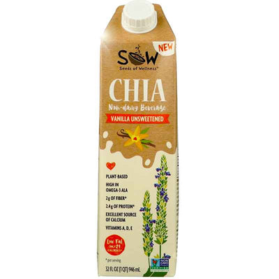 SOW Chia Non Dairy Beverage Vanilla Unsweetened - 32 oz.