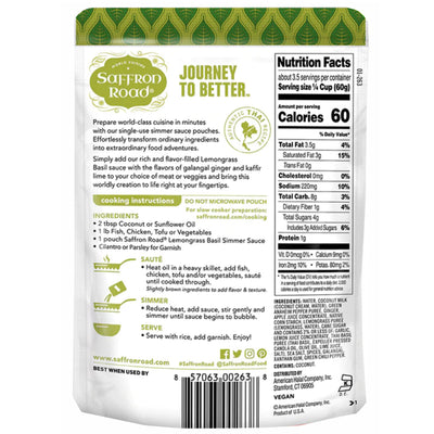 Saffron Road Lemongrass Basil Simmer Sauce - 7 oz.