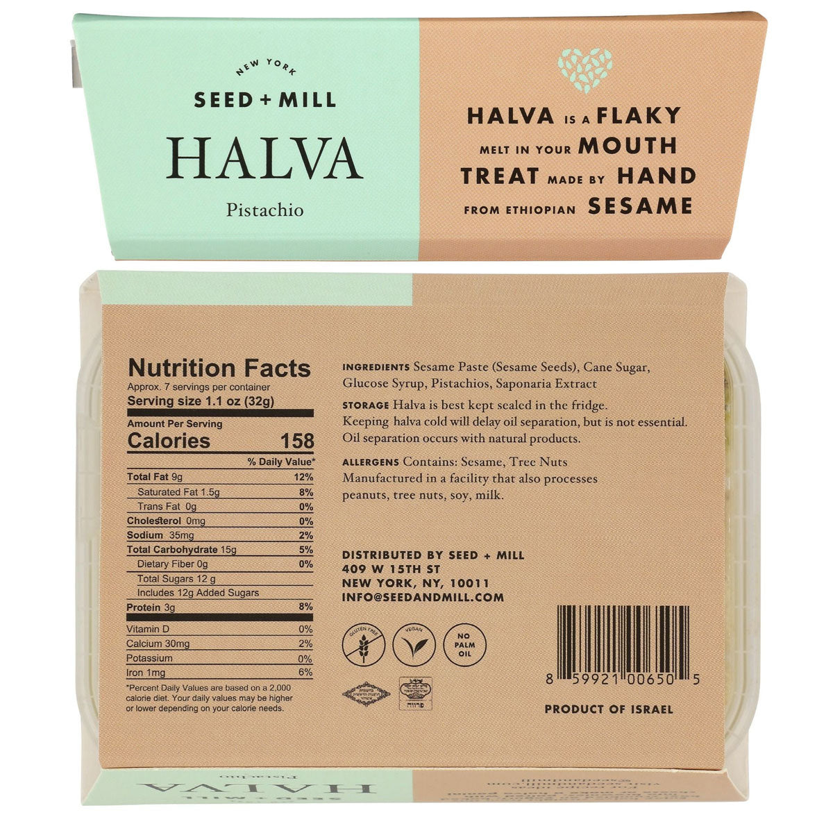 Seed + Mill Pistachio Halva 8 oz. Vegan Halva Tahini Snack