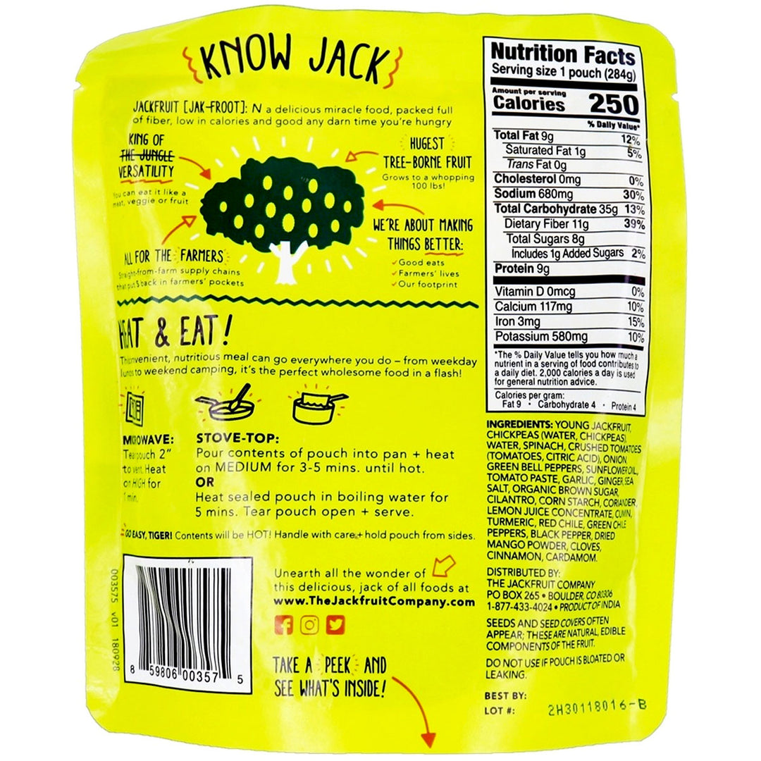 The Jackfruit Company Chickpeas + Spinach + Garam Masala 10 oz. Vegan Black Market