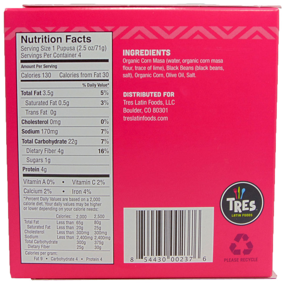 Tres Latin Foods Black Bean & Sweet Corn Pupusa 10 oz. Vegan Black