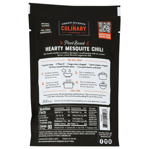 Urban Accents Meatless Hearty Chili Ground Veggie Mix Classic Mesquite - 4.2 oz.