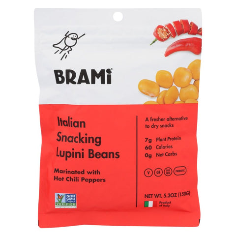 Brami Italian Snacking Lupini Beans Hot Chili Peppers -  5.3 oz | Brami | Vegan Black Market