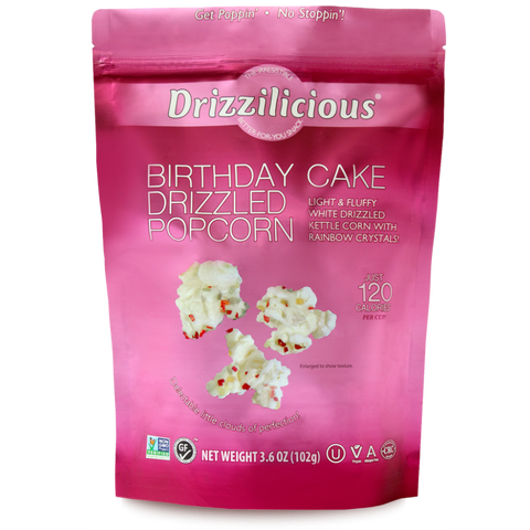 Drizzilicious Birthday Cake Drizzled Popcorn -  3.6 oz | drizzilicious popcorn | Vegan Black Market | Drizzilicious 
