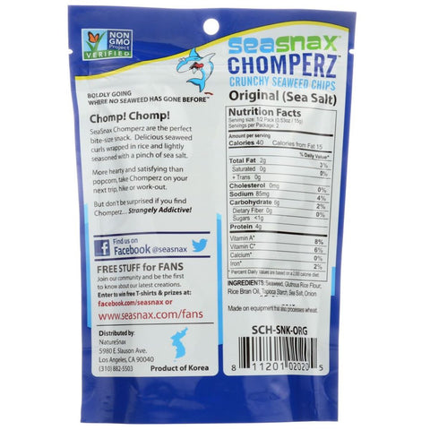 Sea Snax Chomperz Crunchy Seaweed Chips Original- 1 oz.